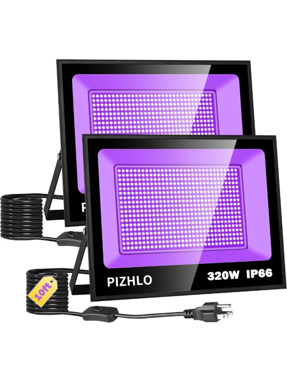 2 Pack 320W Waterproof Black Light Floodlights for Halloween & Neon Glow Decor